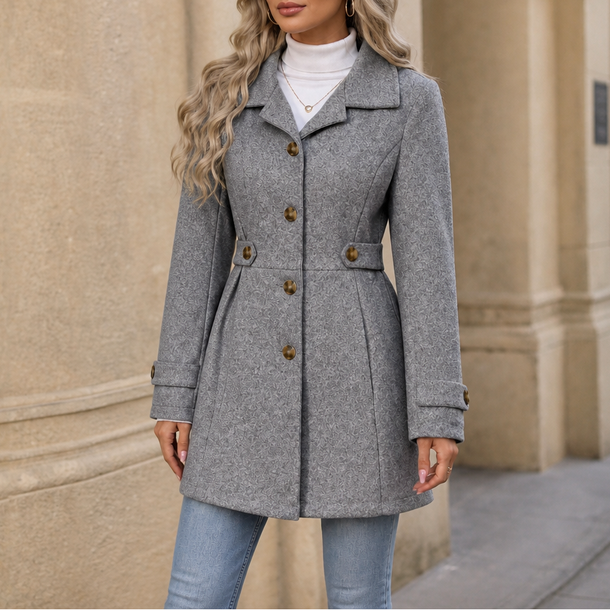 Saoirse | Women's Wool-Look Peacoat Single Breasted with Lapel Collar