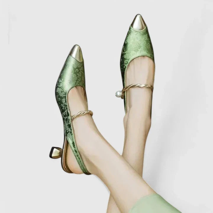 Sara | Pumps Dames Jacquard Spitse Neus Pareldetail