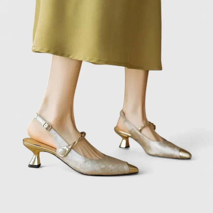 Sara | Pumps Dames Jacquard Spitse Neus Pareldetail