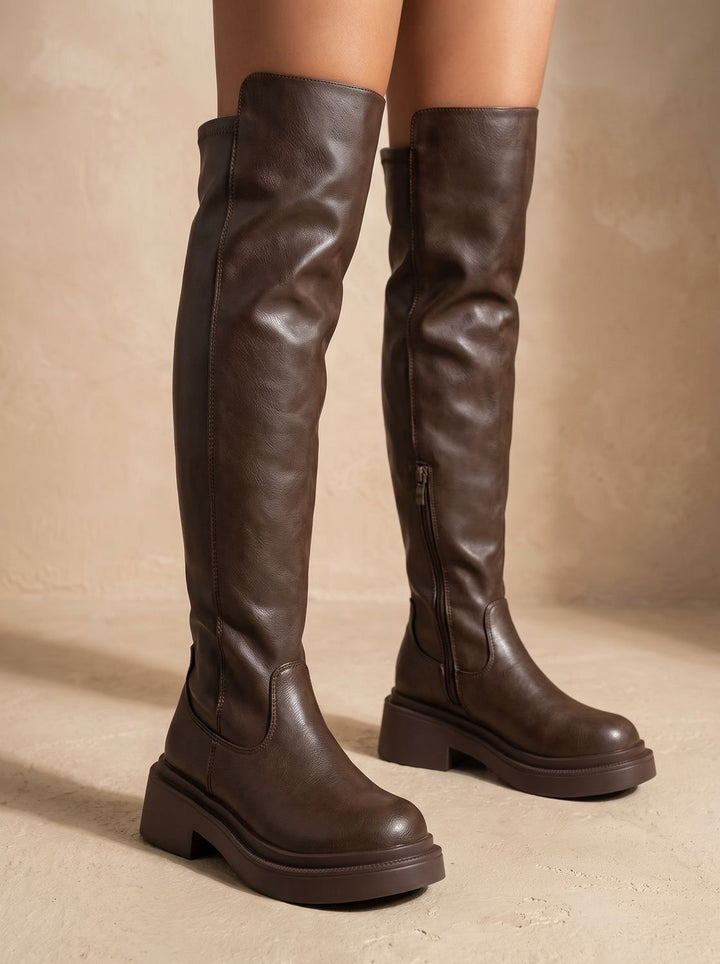 Seraphina | Women's Over the Knee Platform Boots Leather-Look
