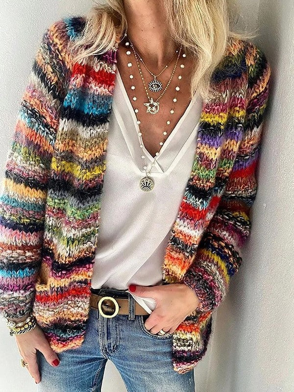 Seraphina | Women's Striped Cardigan Sweater Open Front Chunky Knit