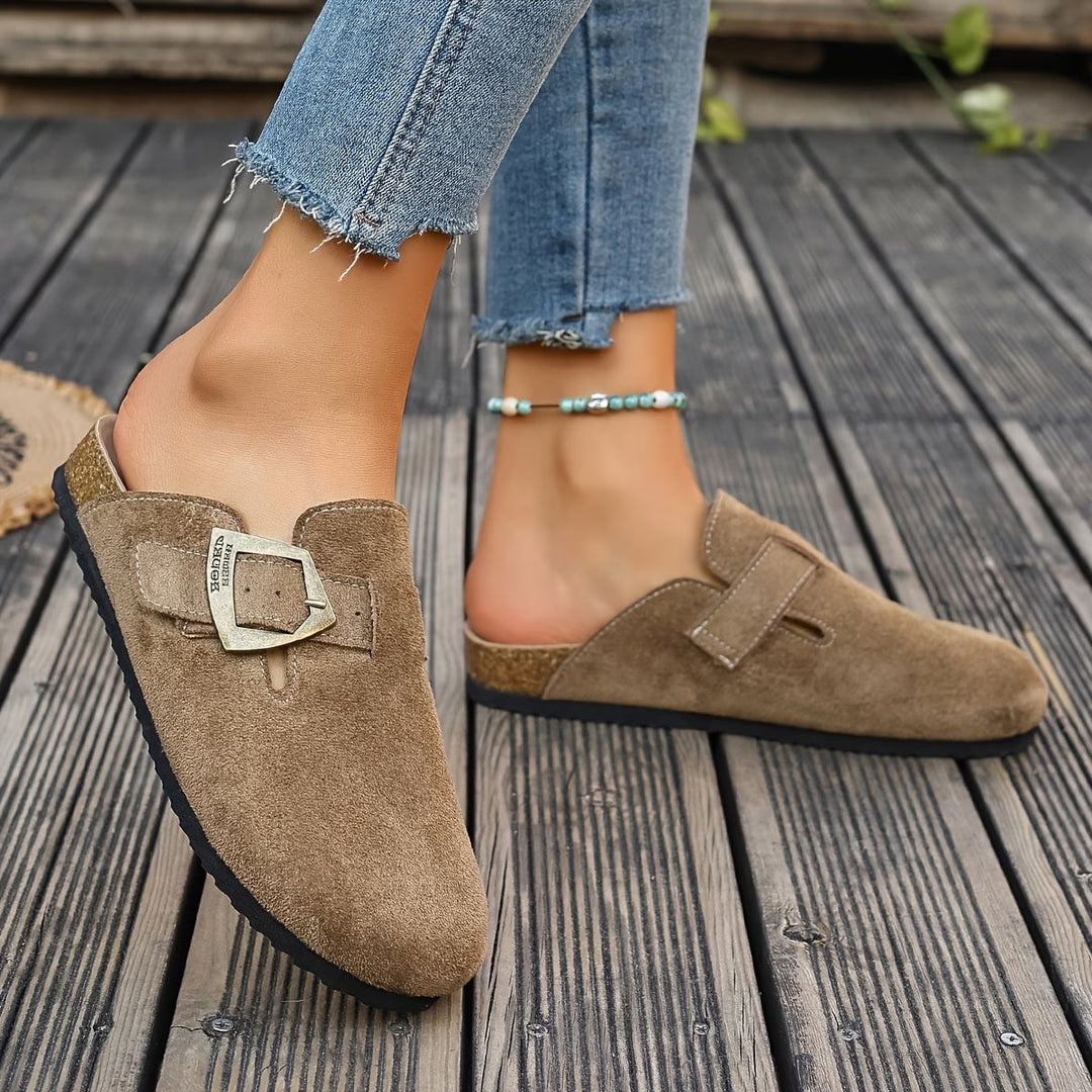 Seraphina | Women's Suede-Look Clogs Slip On Mules with Buckle