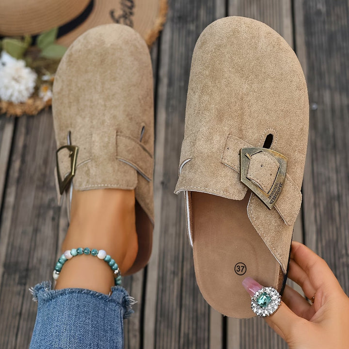 Seraphina | Women's Suede-Look Clogs Slip On Mules with Buckle