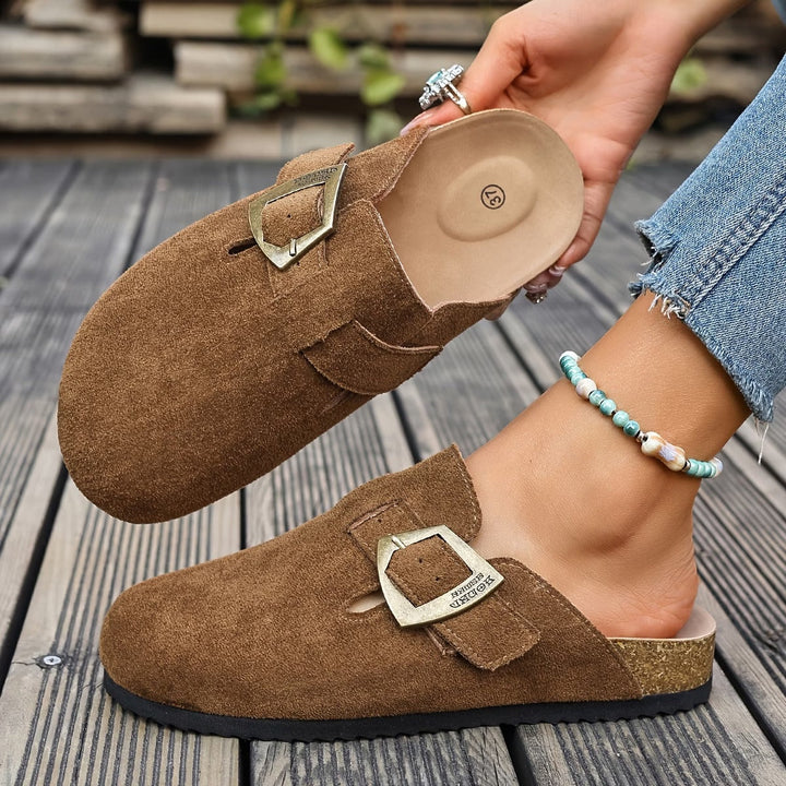 Seraphina | Women's Suede-Look Clogs Slip On Mules with Buckle