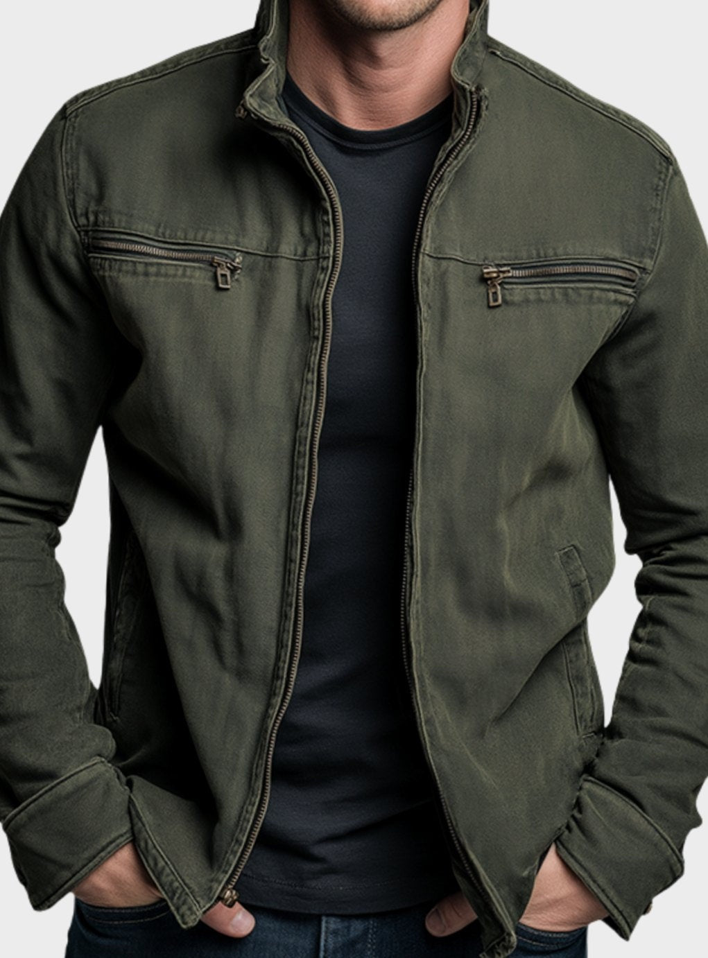 Silas | Men's Bomber Jacket with Stand Collar and Zip Pockets