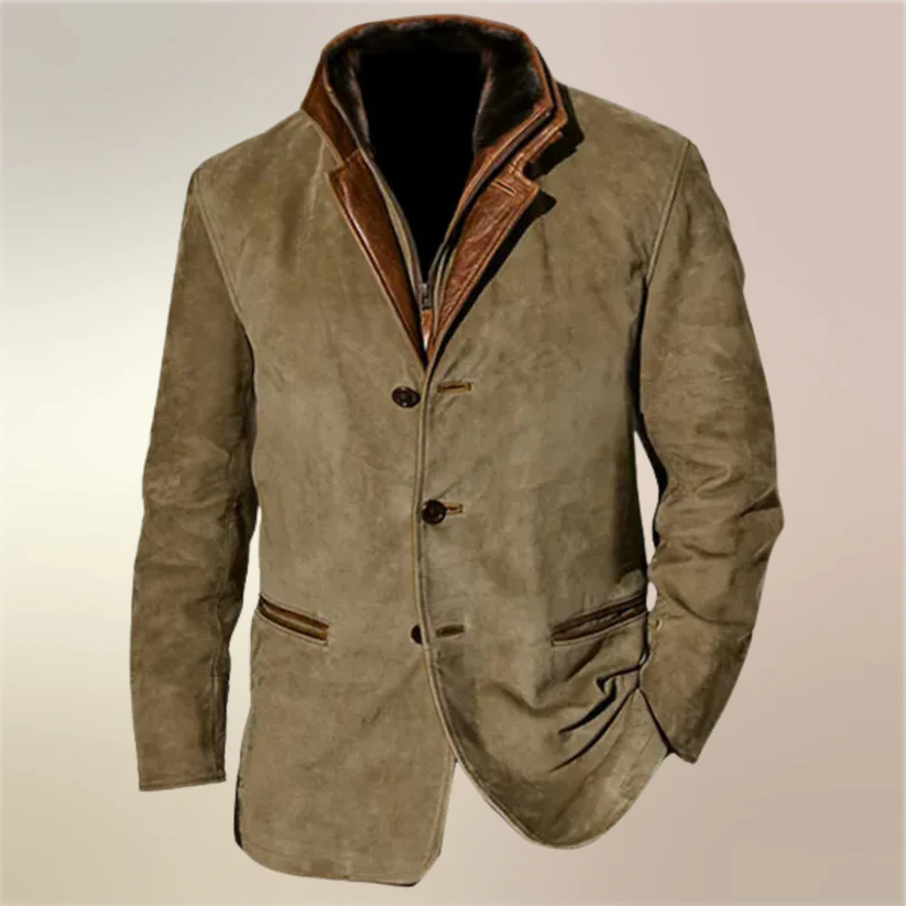 Silas | Men's Suede Jacket Blazer with Plush Collar