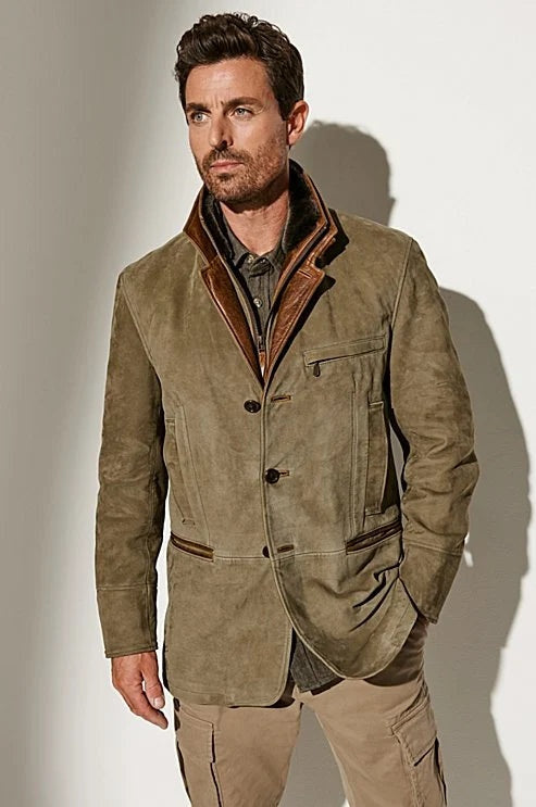 Silas | Men's Suede Jacket Blazer with Plush Collar