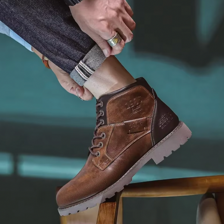 Silas | Men's Vintage Leather Ankle Boots Lace-Up