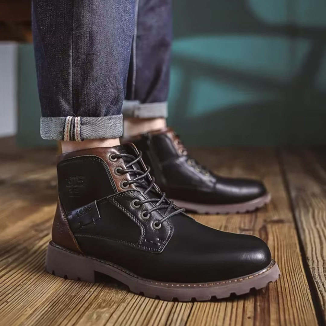 Silas | Men's Vintage Leather Ankle Boots Lace-Up