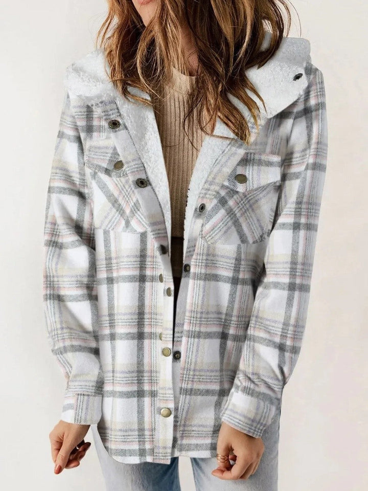 Simone | Geruite Jas met Kap en Sherpa Dames Fleece Voering