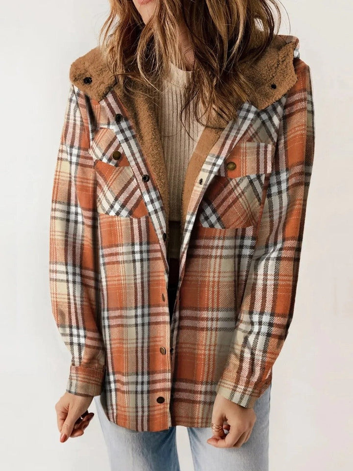 Simone | Geruite Jas met Kap en Sherpa Dames Fleece Voering