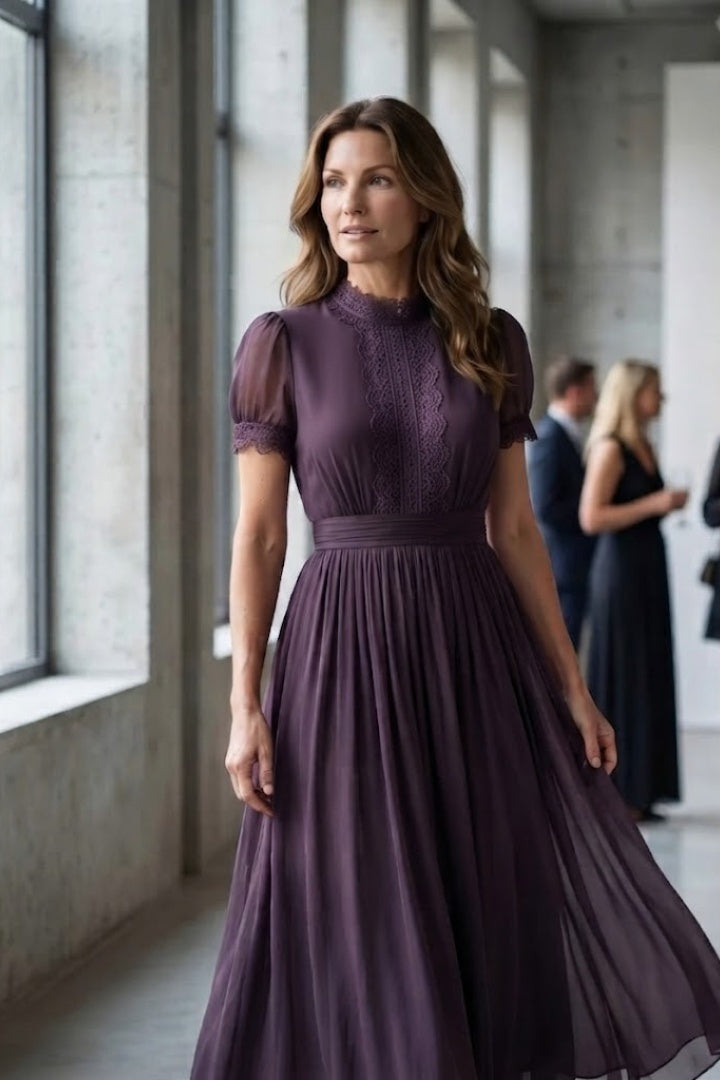 Sophie | Avondjurken Kanten Jurk Dames Maxi Geplooide Taille