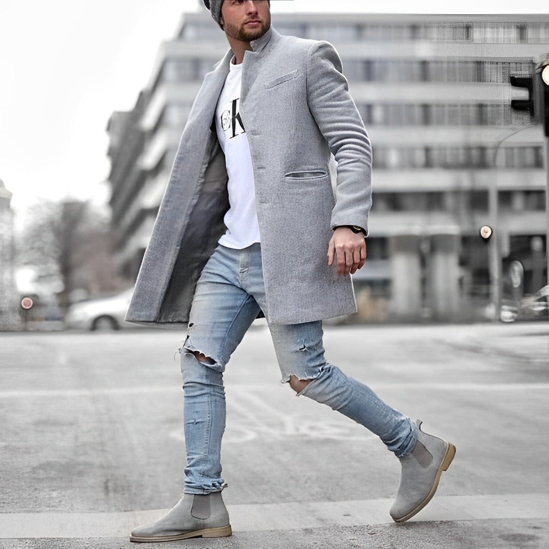 Stijn | Lange Jas Heren Slim Fit Staande Kraag