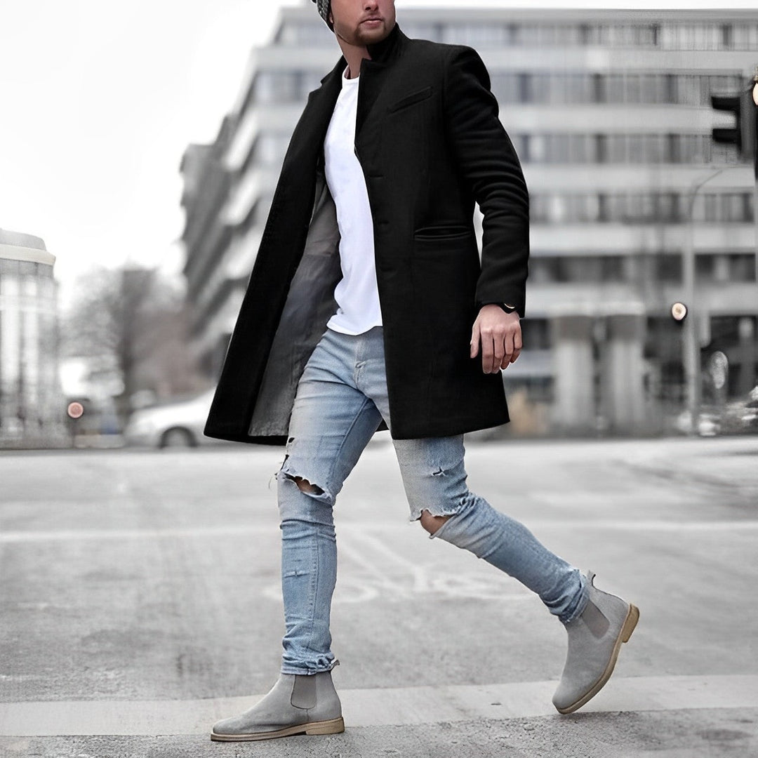Stijn | Lange Jas Heren Slim Fit Staande Kraag