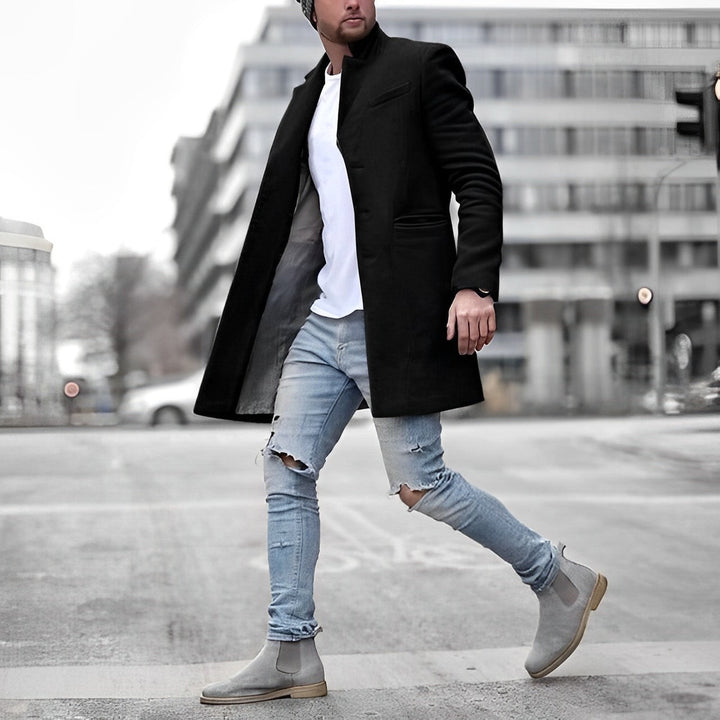 Stijn | Lange Jas Heren Slim Fit Staande Kraag