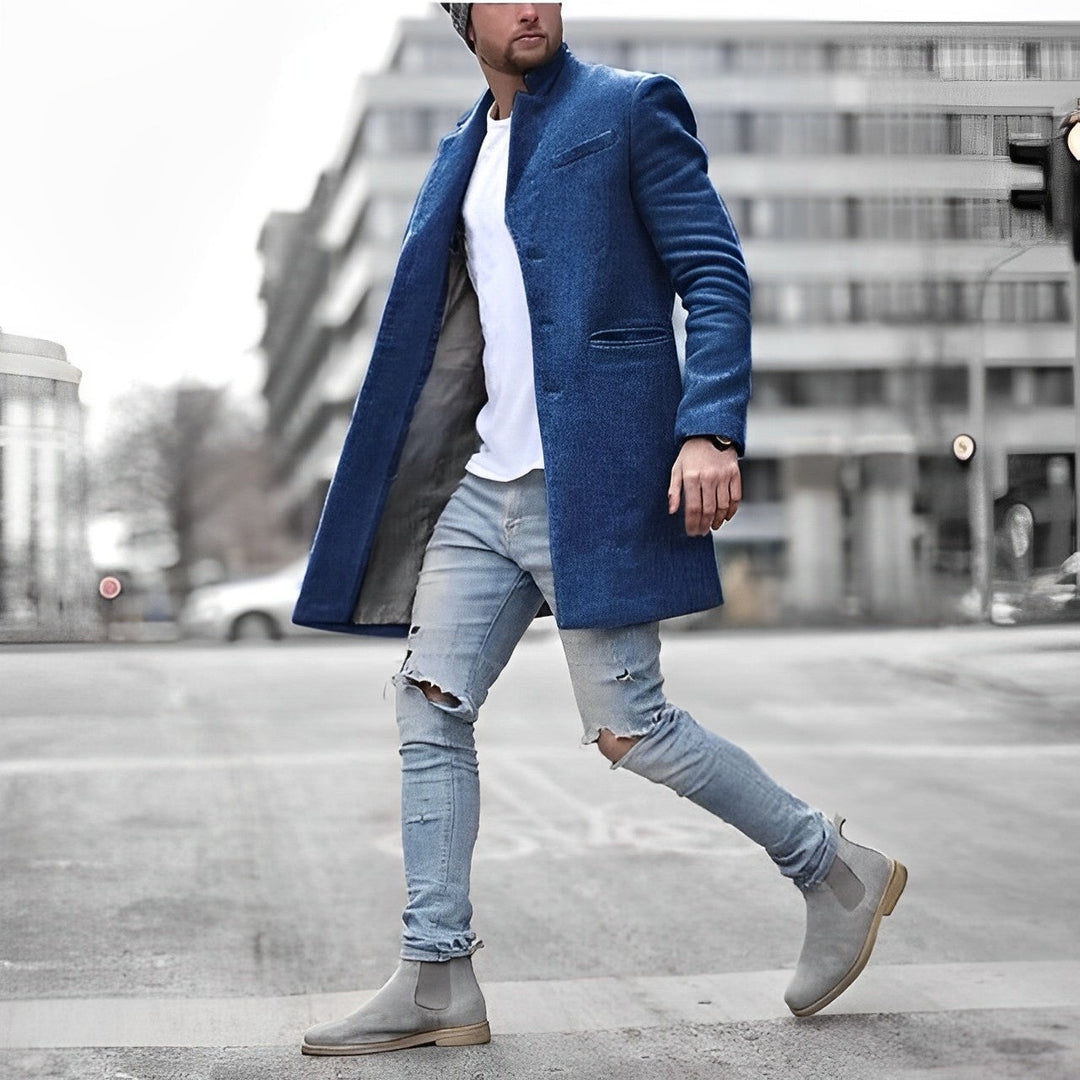 Stijn | Lange Jas Heren Slim Fit Staande Kraag