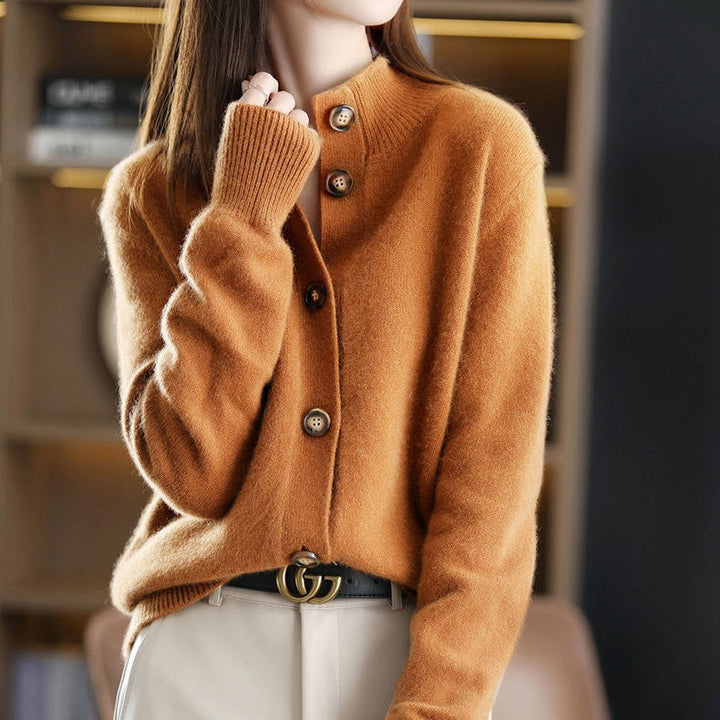 Sylvie | Women's Wool Mock Neck Cardigan Sweater with Buttons