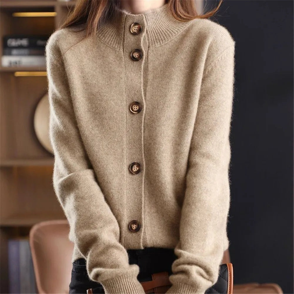Sylvie | Women's Wool Mock Neck Cardigan Sweater with Buttons