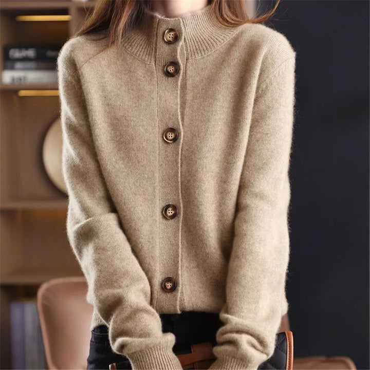 Sylvie | Women's Wool Mock Neck Cardigan Sweater with Buttons