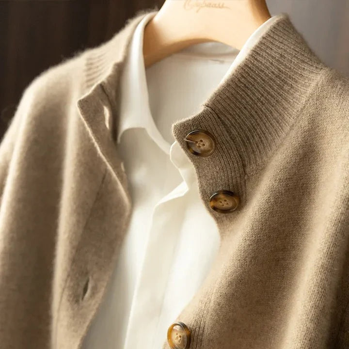 Sylvie | Women's Wool Mock Neck Cardigan Sweater with Buttons