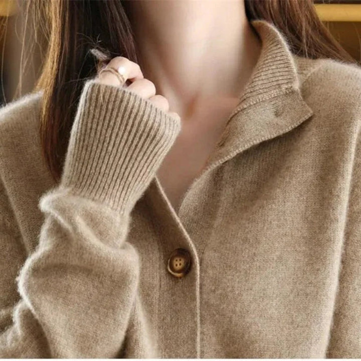 Sylvie | Women's Wool Mock Neck Cardigan Sweater with Buttons