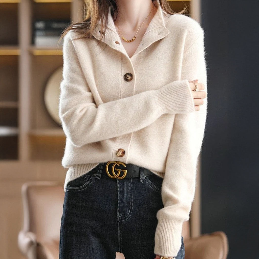 Sylvie | Women's Wool Mock Neck Cardigan Sweater with Buttons