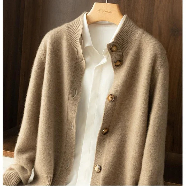 Sylvie | Women's Wool Mock Neck Cardigan Sweater with Buttons