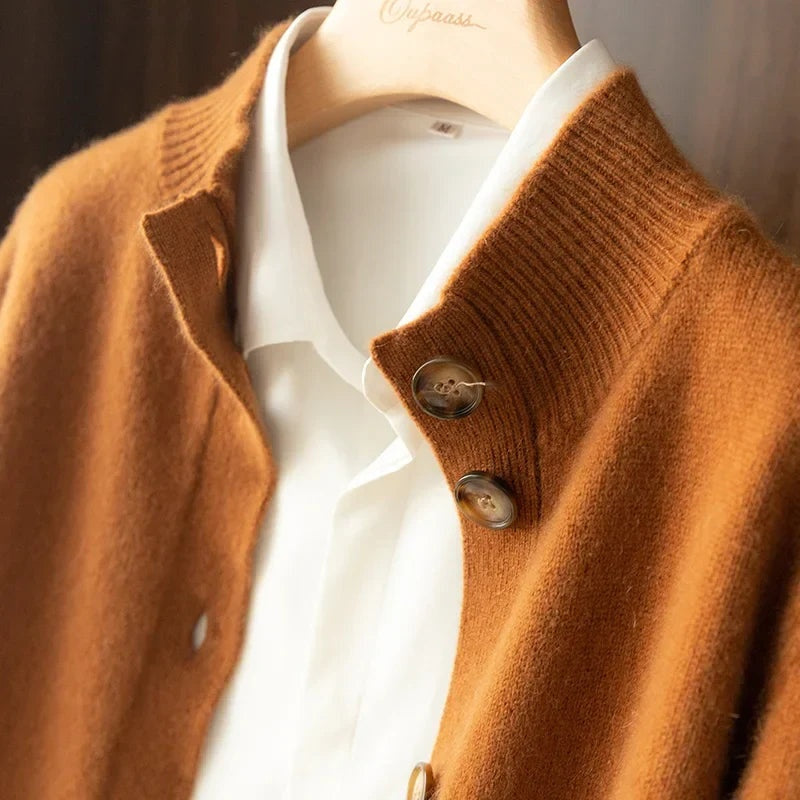 Sylvie | Women's Wool Mock Neck Cardigan Sweater with Buttons