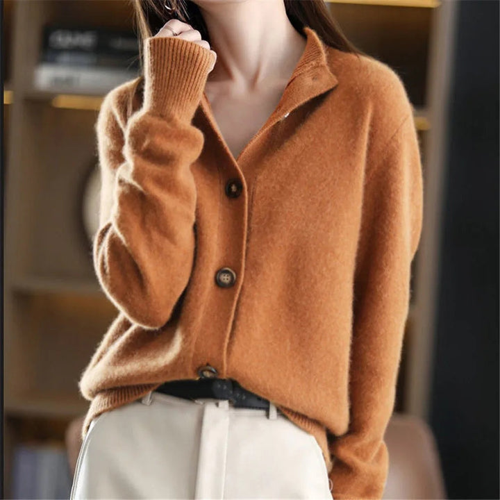 Sylvie | Women's Wool Mock Neck Cardigan Sweater with Buttons