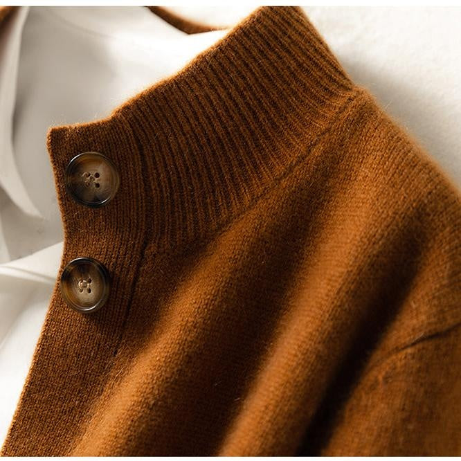 Sylvie | Women's Wool Mock Neck Cardigan Sweater with Buttons