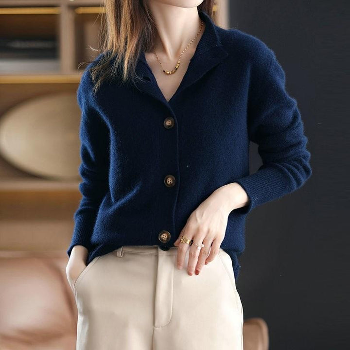 Sylvie | Women's Wool Mock Neck Cardigan Sweater with Buttons