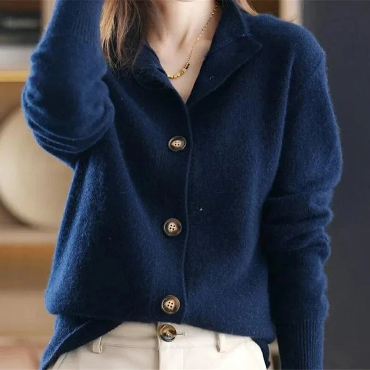Sylvie | Women's Wool Mock Neck Cardigan Sweater with Buttons