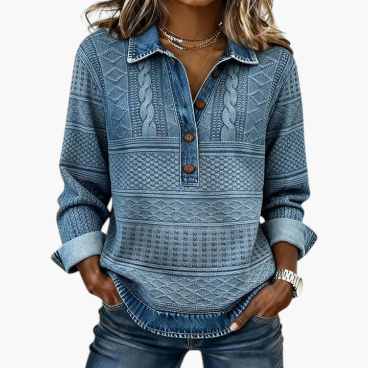 Tabitha | Women's Collared Half Button Sweatshirt Cable Texture