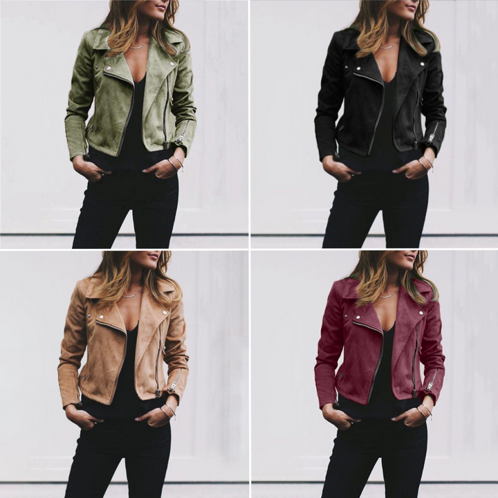 Tabitha | Women's Cropped Suede Moto Jacket with Asymmetric Zip