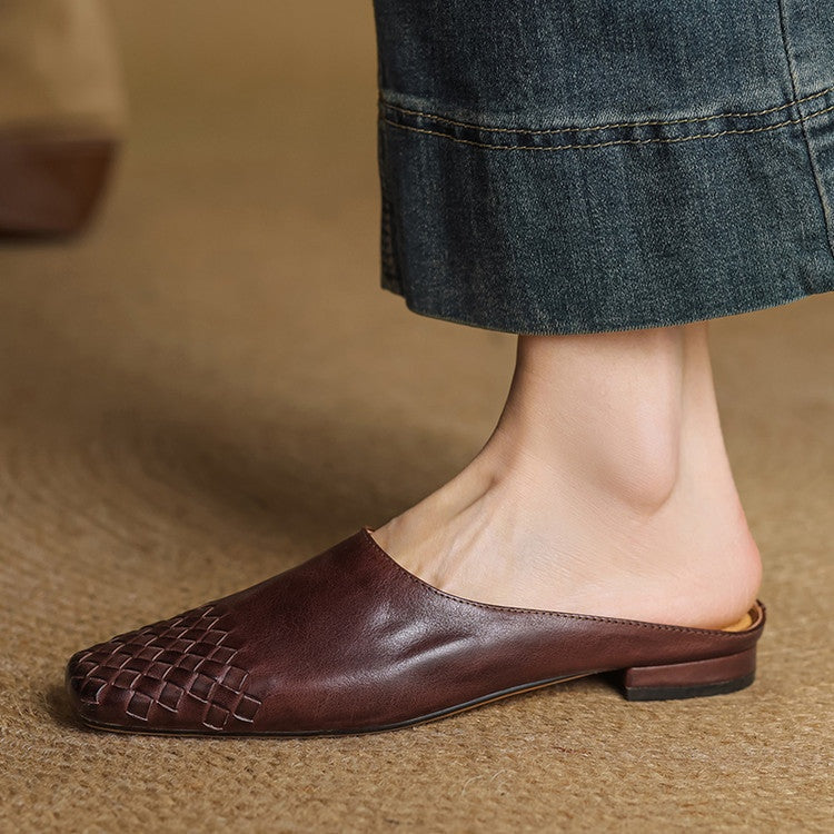 Tess | Leren Pumps Dames Gevlochten Leer Blokhak