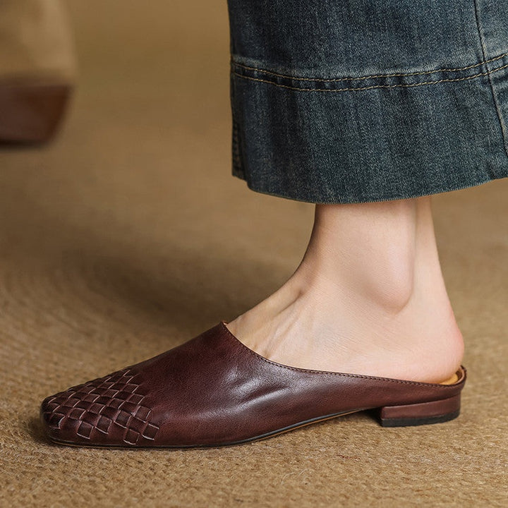 Tess | Leren Pumps Dames Gevlochten Leer Blokhak