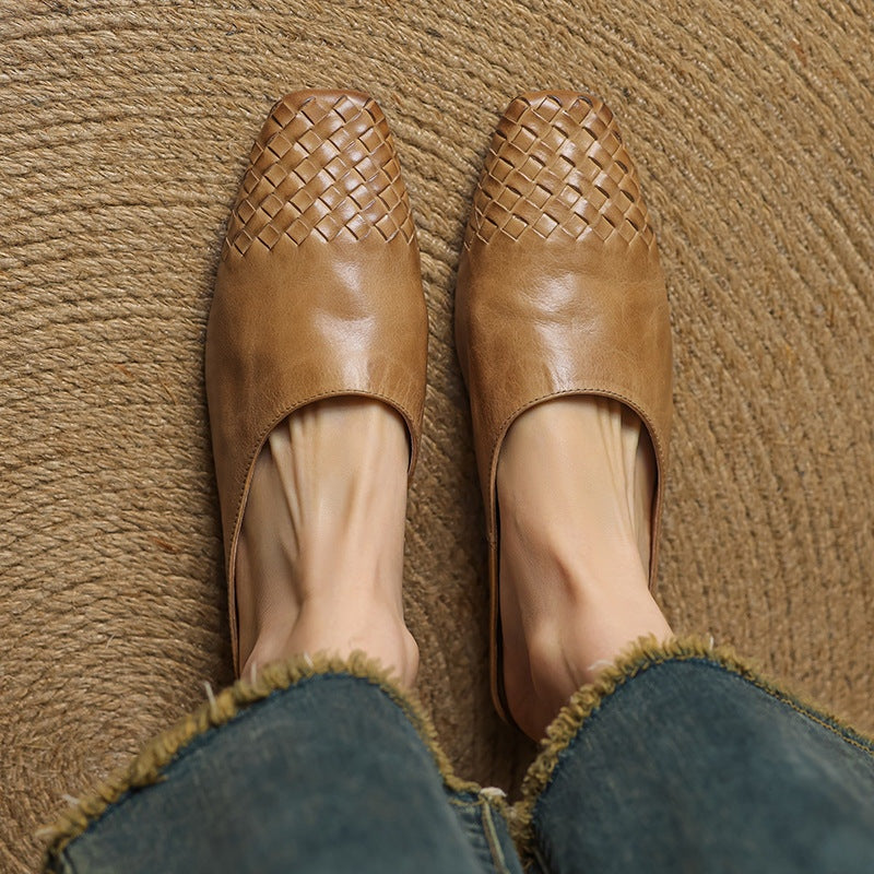 Tess | Leren Pumps Dames Gevlochten Leer Blokhak