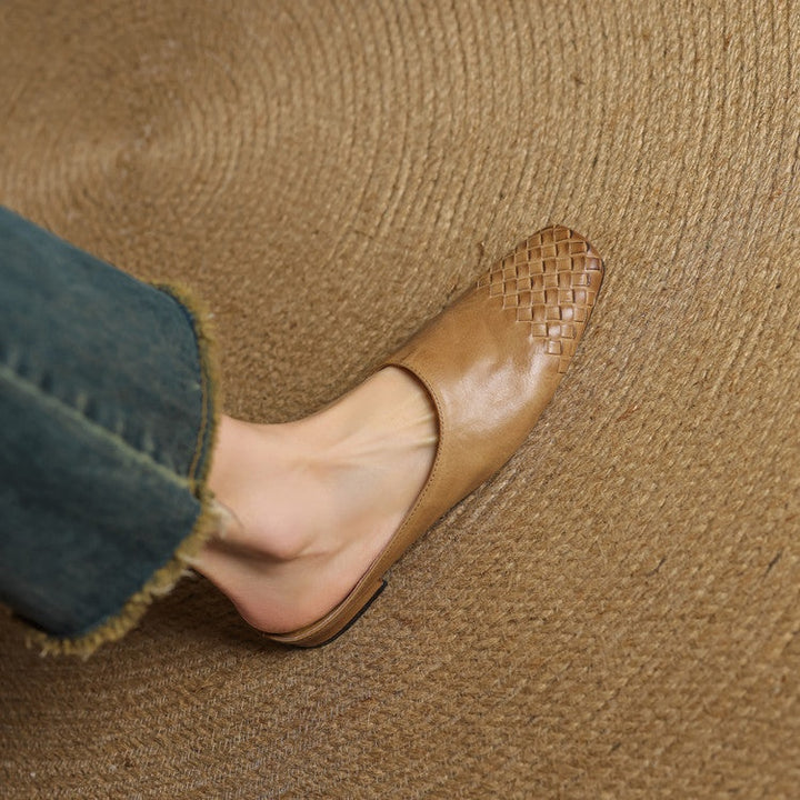 Tess | Leren Pumps Dames Gevlochten Leer Blokhak