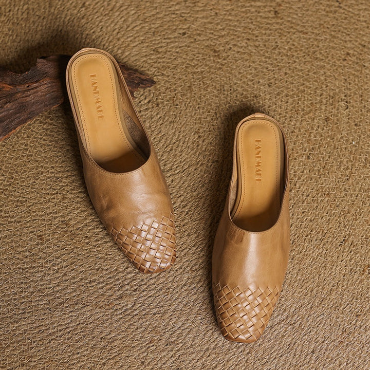 Tess | Leren Pumps Dames Gevlochten Leer Blokhak