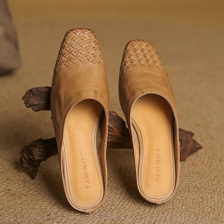 Tess | Leren Pumps Dames Gevlochten Leer Blokhak