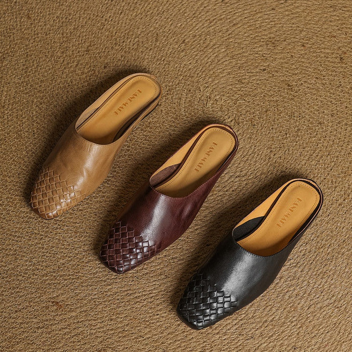 Tess | Leren Pumps Dames Gevlochten Leer Blokhak