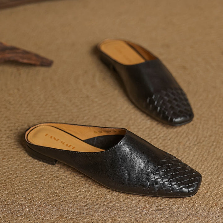 Tess | Leren Pumps Dames Gevlochten Leer Blokhak