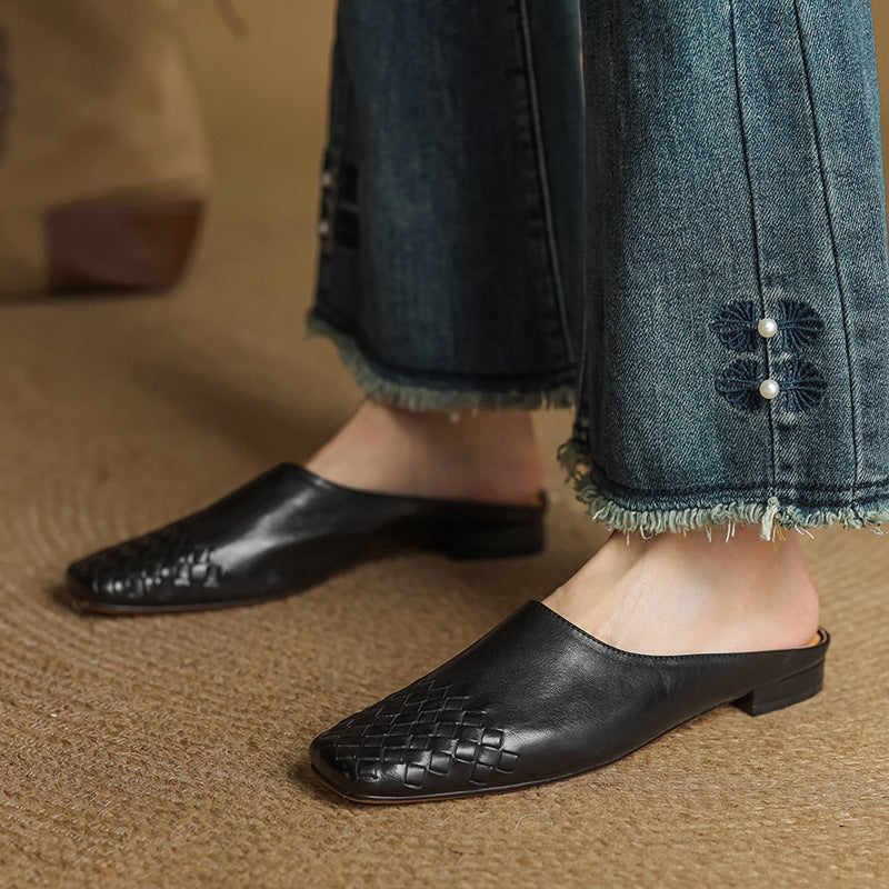 Tess | Leren Pumps Dames Gevlochten Leer Blokhak