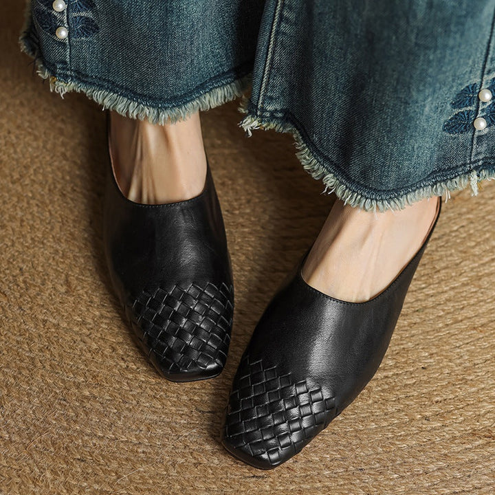 Tess | Leren Pumps Dames Gevlochten Leer Blokhak
