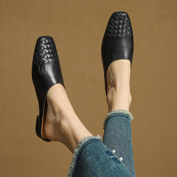 Tess | Leren Pumps Dames Gevlochten Leer Blokhak