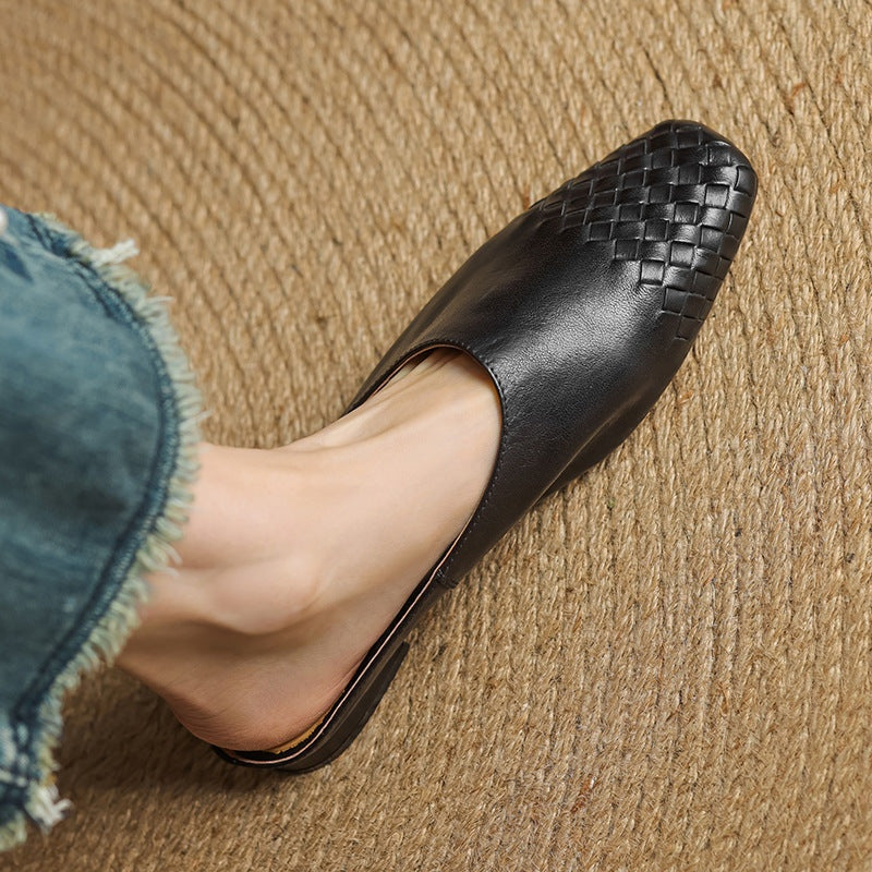 Tess | Leren Pumps Dames Gevlochten Leer Blokhak