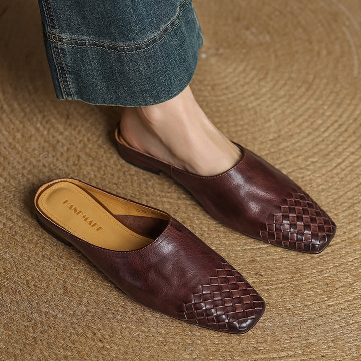 Tess | Leren Pumps Dames Gevlochten Leer Blokhak