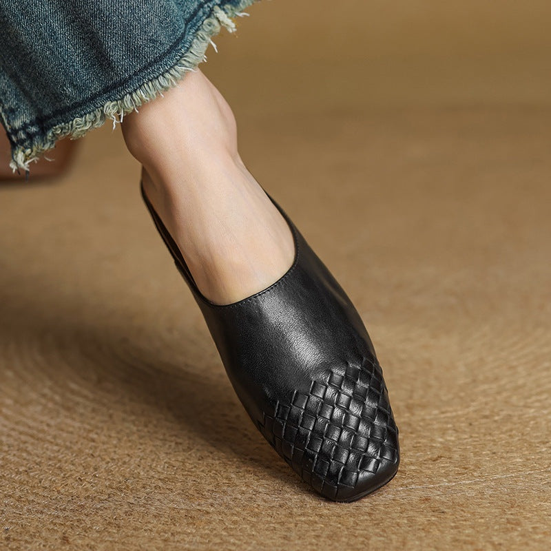 Tess | Leren Pumps Dames Gevlochten Leer Blokhak