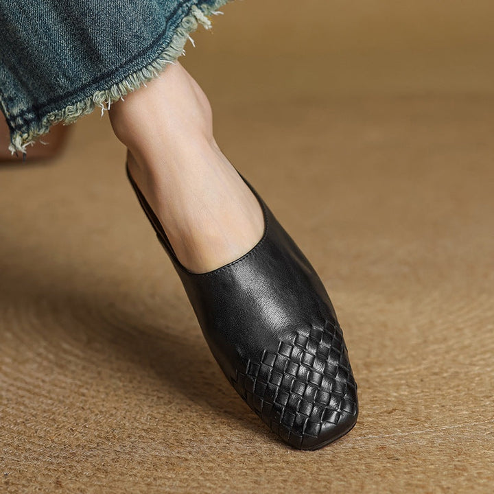 Tess | Leren Pumps Dames Gevlochten Leer Blokhak