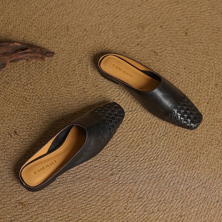 Tess | Leren Pumps Dames Gevlochten Leer Blokhak